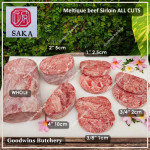 Beef Sirloin Striploin Porterhouse Has Luar MELTIQUE meltik (wagyu alike) SAKA frozen SLICED TERIYAKI 2mm (price/pack 500g)